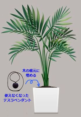 使えなくなったテスラペンダントは、木の根元に埋める